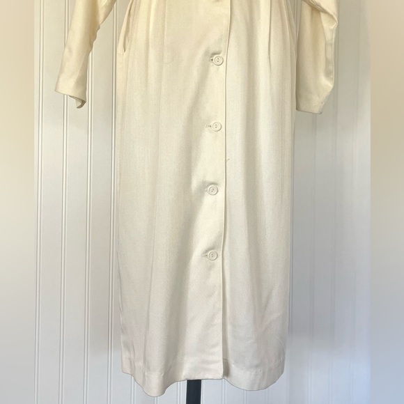 Vintage Cream Button Front Midi Dress Size XS Dolman Batwing Sleeves Tailored - Picture 4 of 16